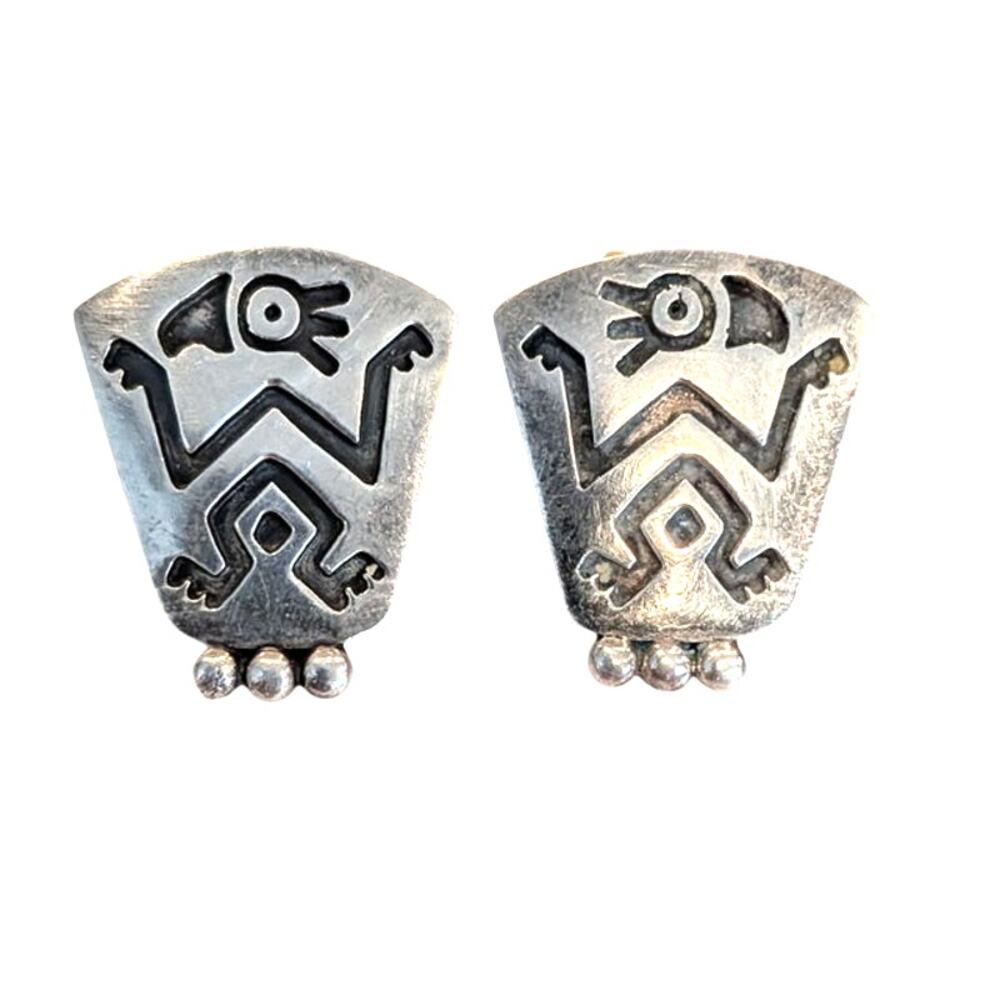 Sterling Silver Taxco Mexico Parrot Screw Back Earrings Southwest Tribal VTG